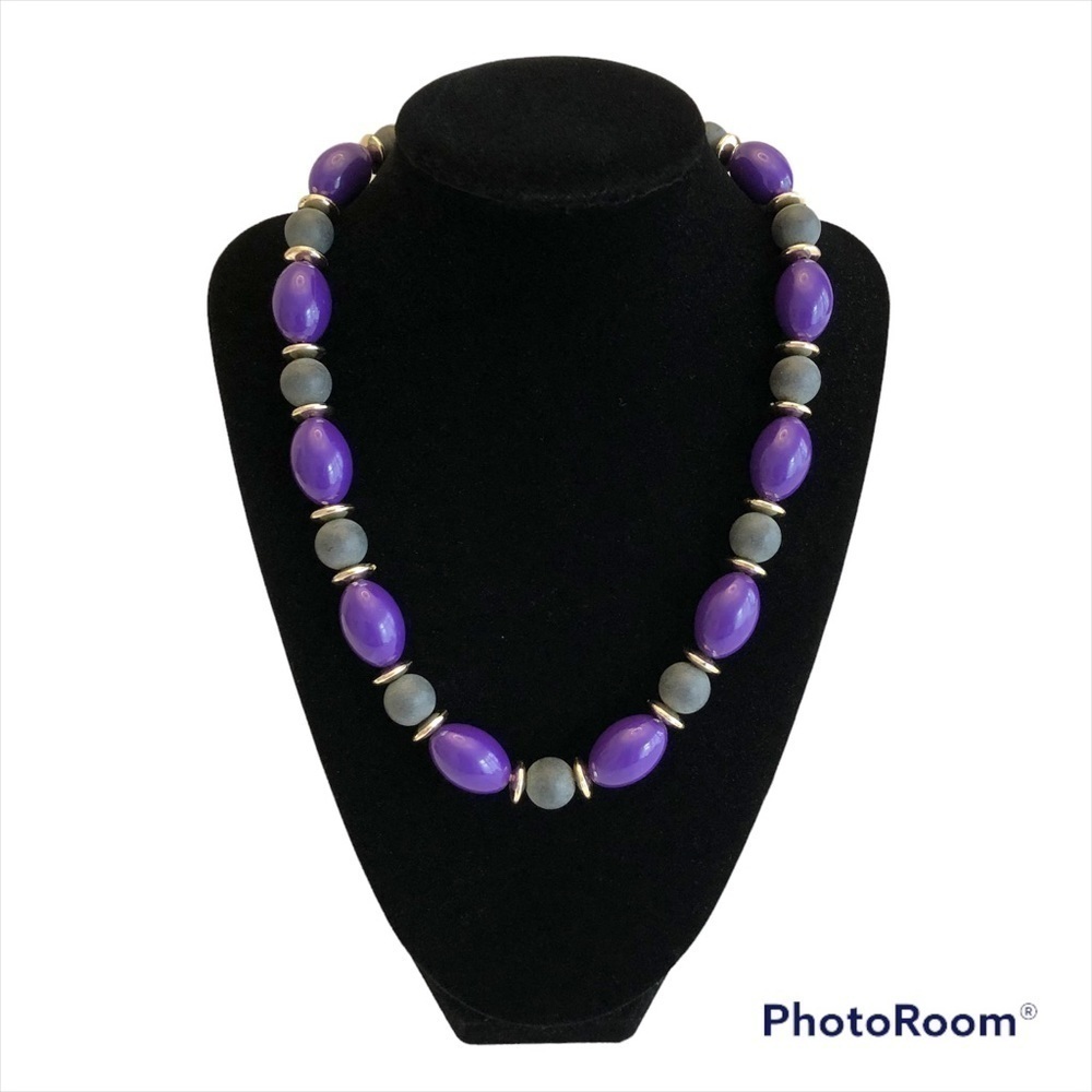 Vintage Beaded necklace choker. Purple  Gold & Grey beads